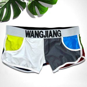 Wang Jiang Color Block Square Cut Trunk Briefs Blue Red & Green Mens Size Medium